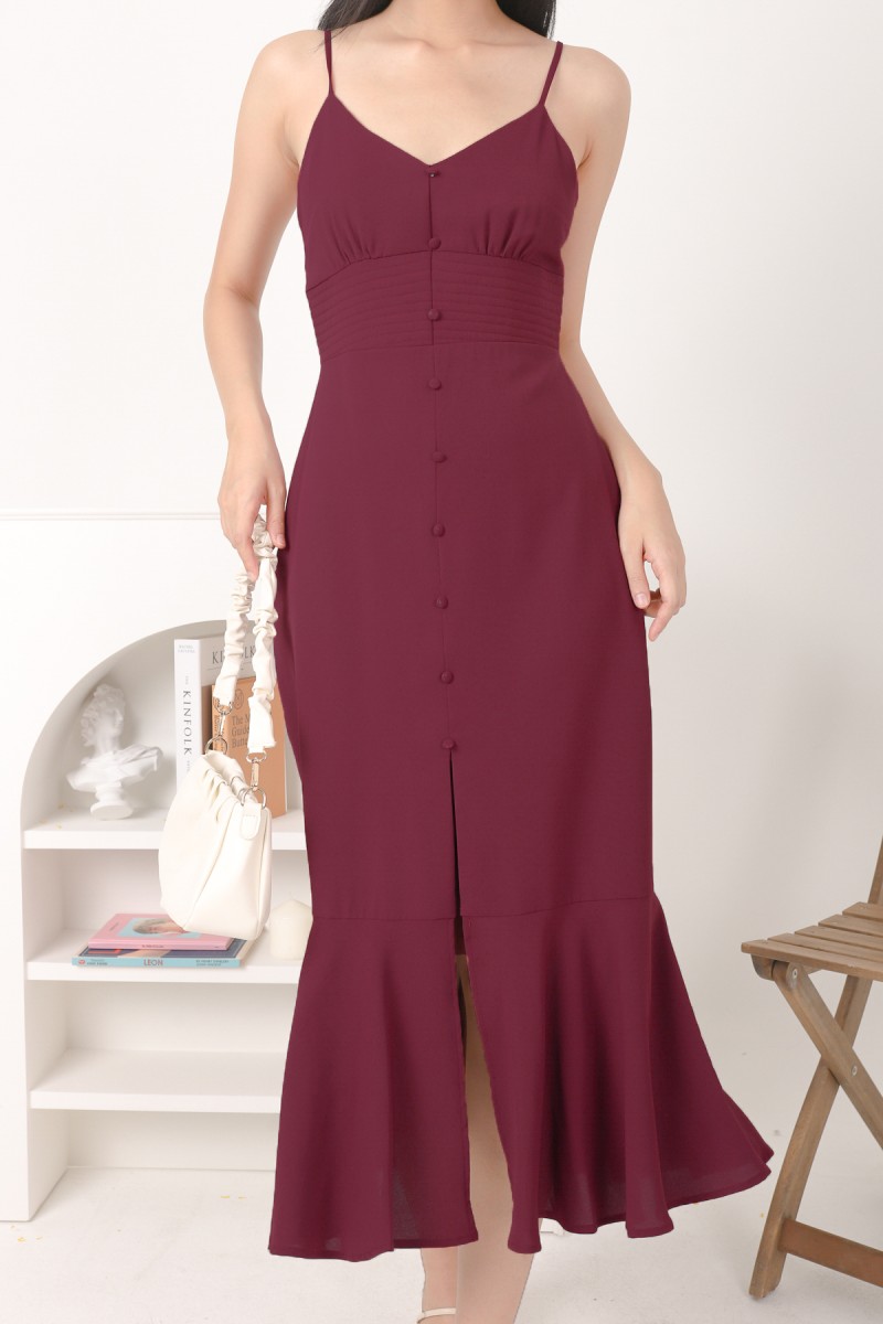 Pearson Button Midi Dress in Wine (MY)