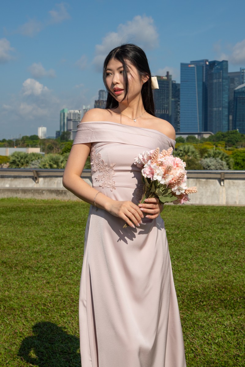 Vonna Crochet Off-Shoulder Dress in Pink