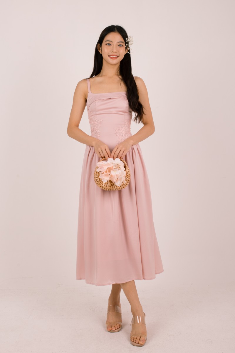 Amorette Corset Embroidered Dress in Pink