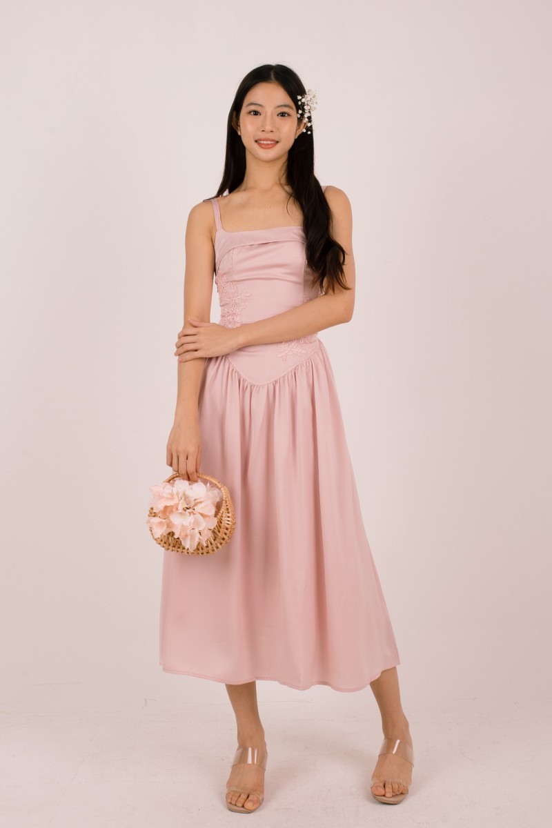 Amorette Corset Embroidered Dress in Pink