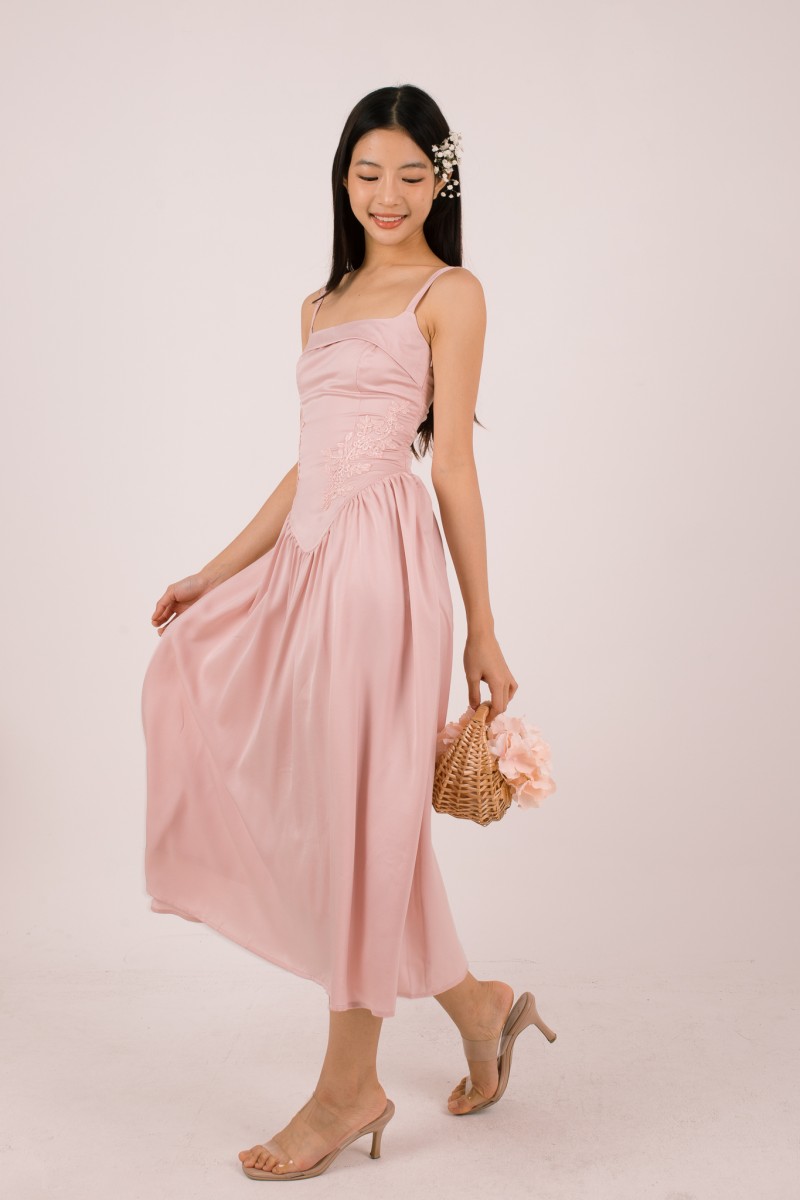 Amorette Corset Embroidered Dress in Pink