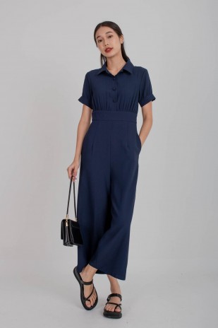 Jonas Button Sleeved Jumpsuit in Navy (MY)
