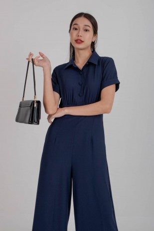 Jonas Button Sleeved Jumpsuit in Navy (MY)