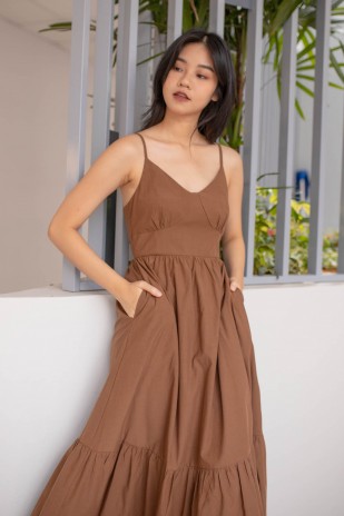 Balestine Bustier Tiered Maxi in Mocha (MY)