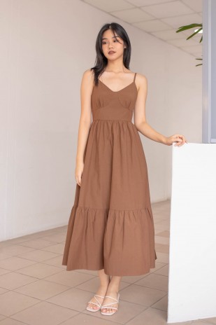 Balestine Bustier Tiered Maxi in Mocha (MY)