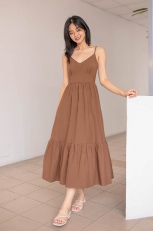 Balestine Bustier Tiered Maxi in Mocha (MY)