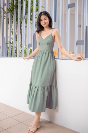 Balestine Bustier Tiered Maxi in Sage (MY)