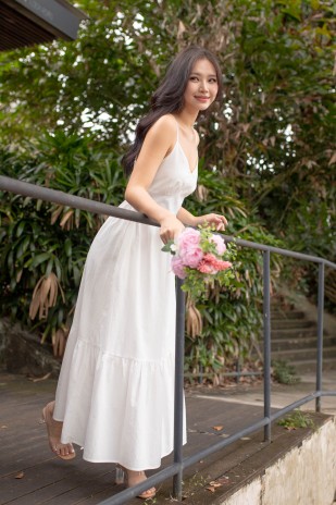 Balestine Bustier Tiered Maxi in White (MY)