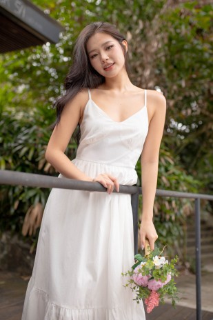 Balestine Bustier Tiered Maxi in White (MY)