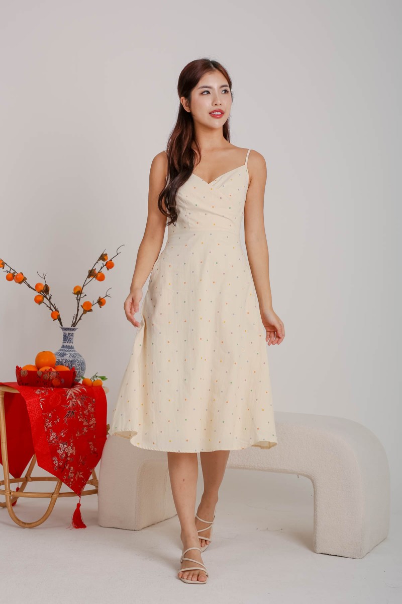 Together Polkadot Wrap Midi Dress in Apricot (MY)