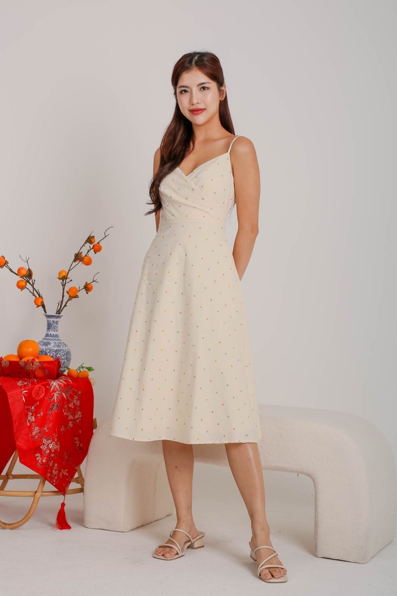 Together Polkadot Wrap Midi Dress in Apricot (MY)