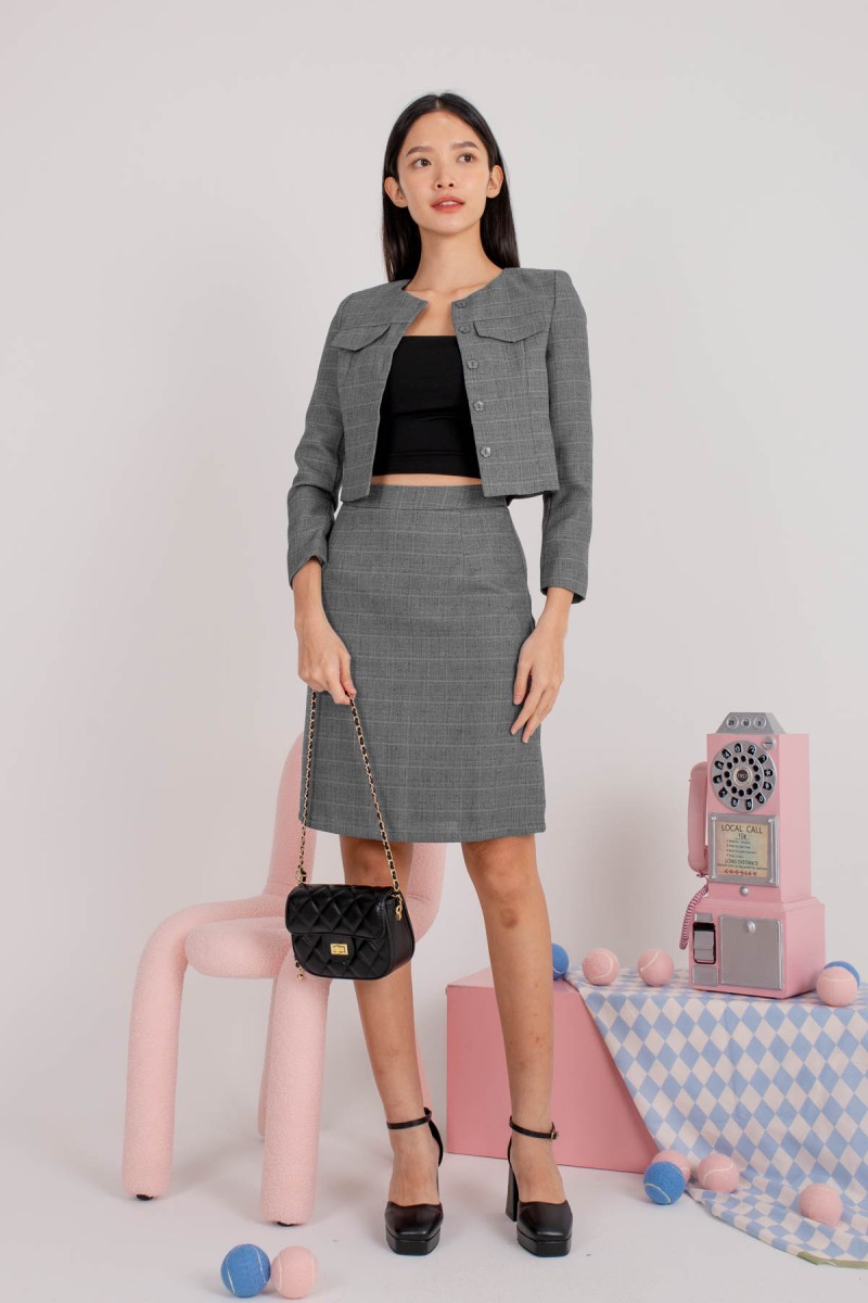 Peak Hour Tweed Crop Blazer in Gunmetal (MY)