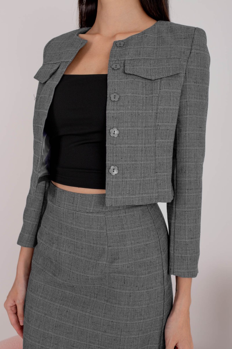 Peak Hour Tweed Crop Blazer in Gunmetal (MY)
