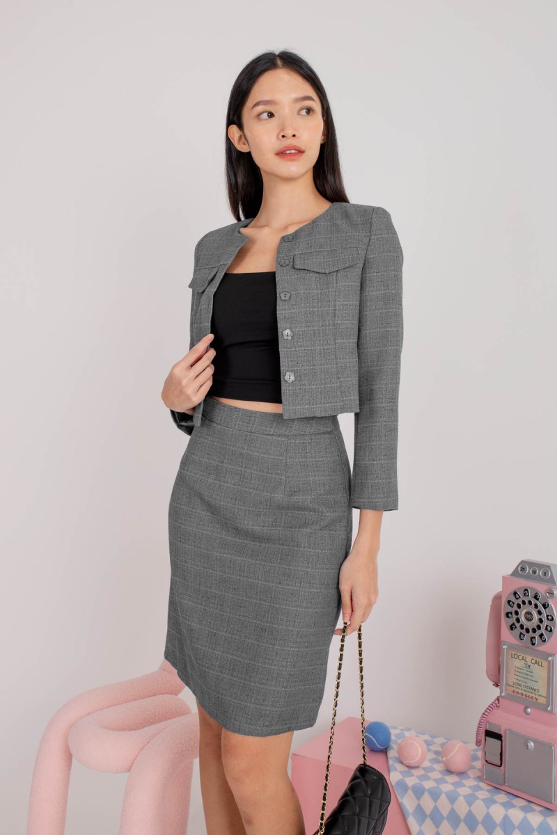 Peak Hour Tweed Crop Blazer in Gunmetal (MY)