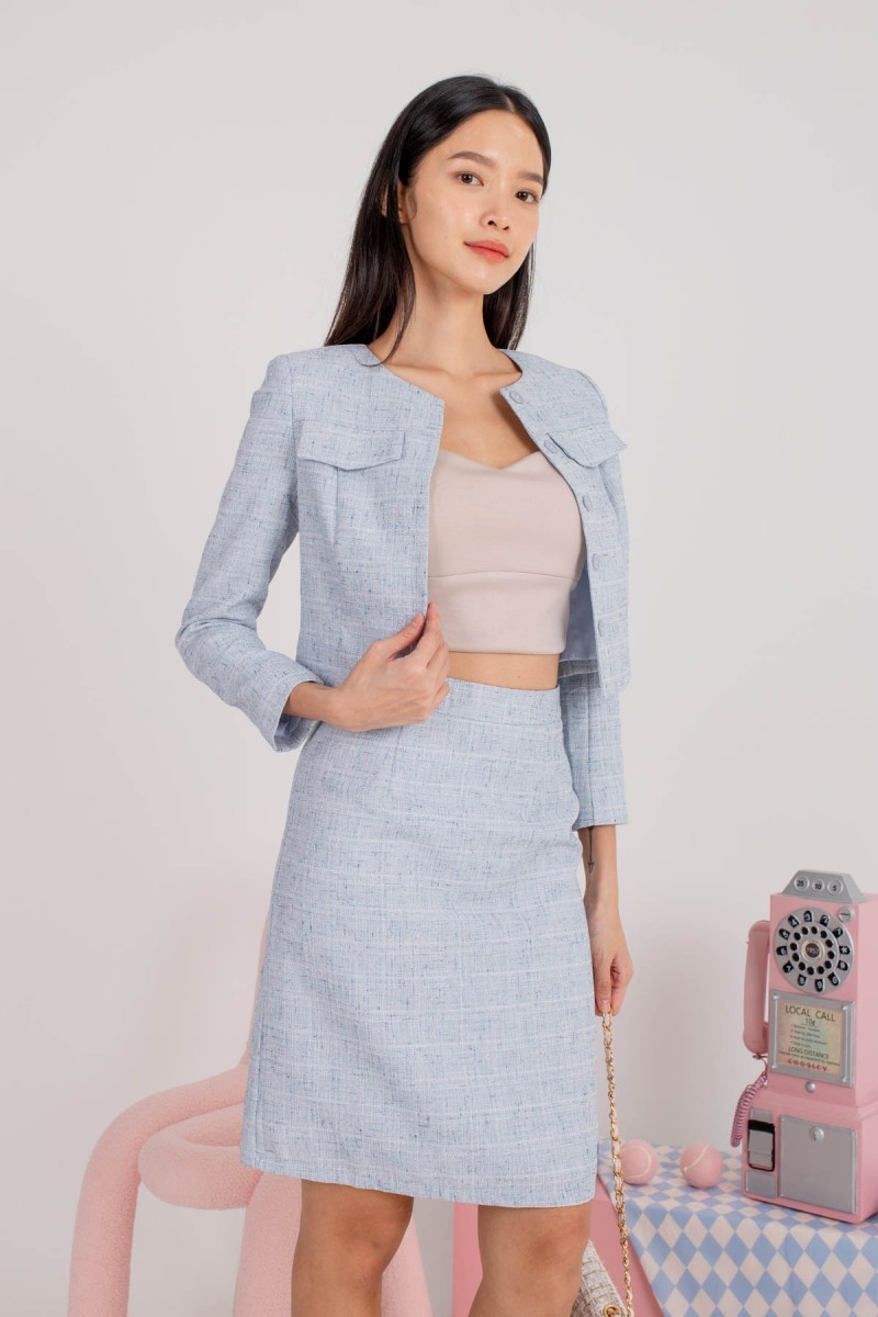 Peak Hour Tweed Crop Blazer in Blue (MY)
