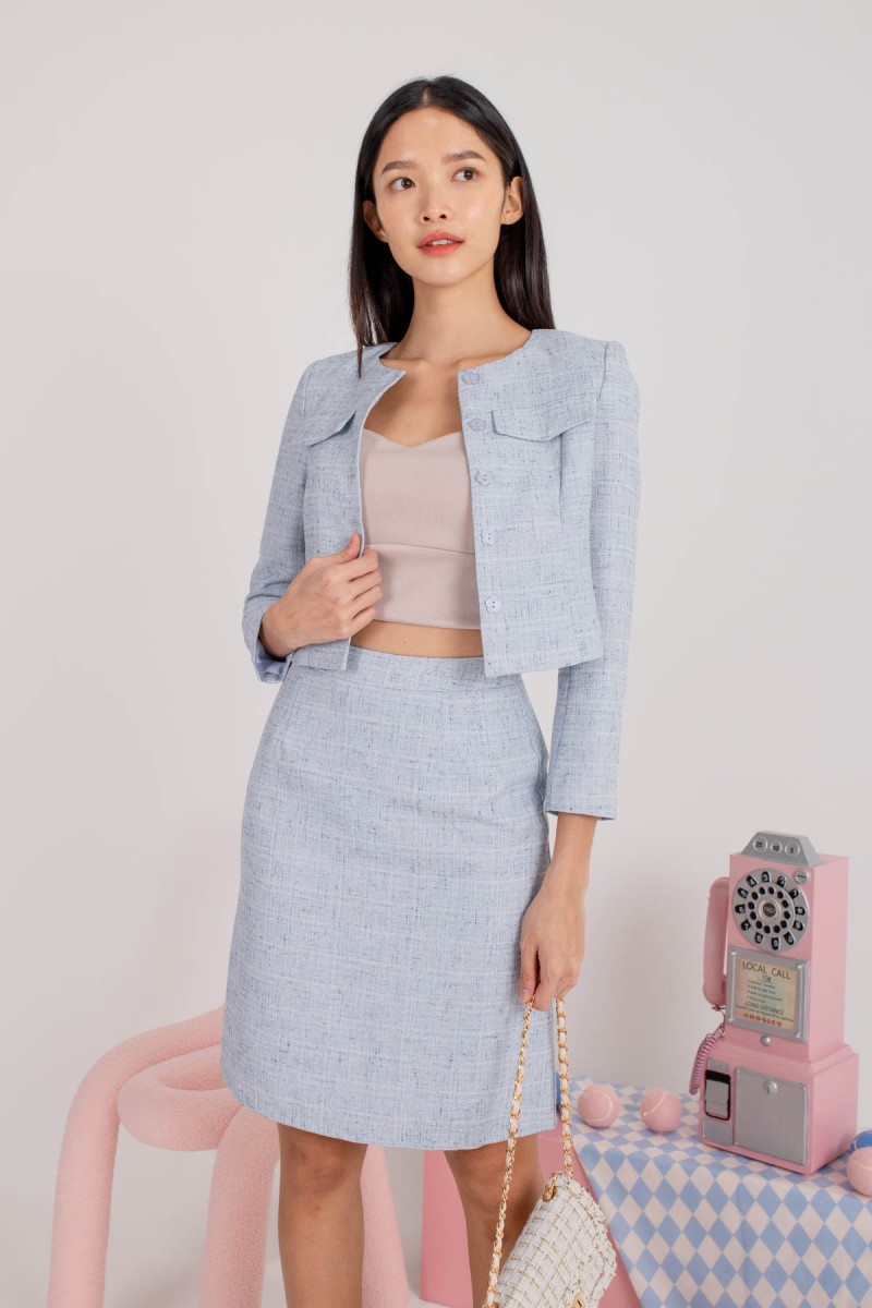 Peak Hour Tweed Pencil Skirt in Blue (MY)