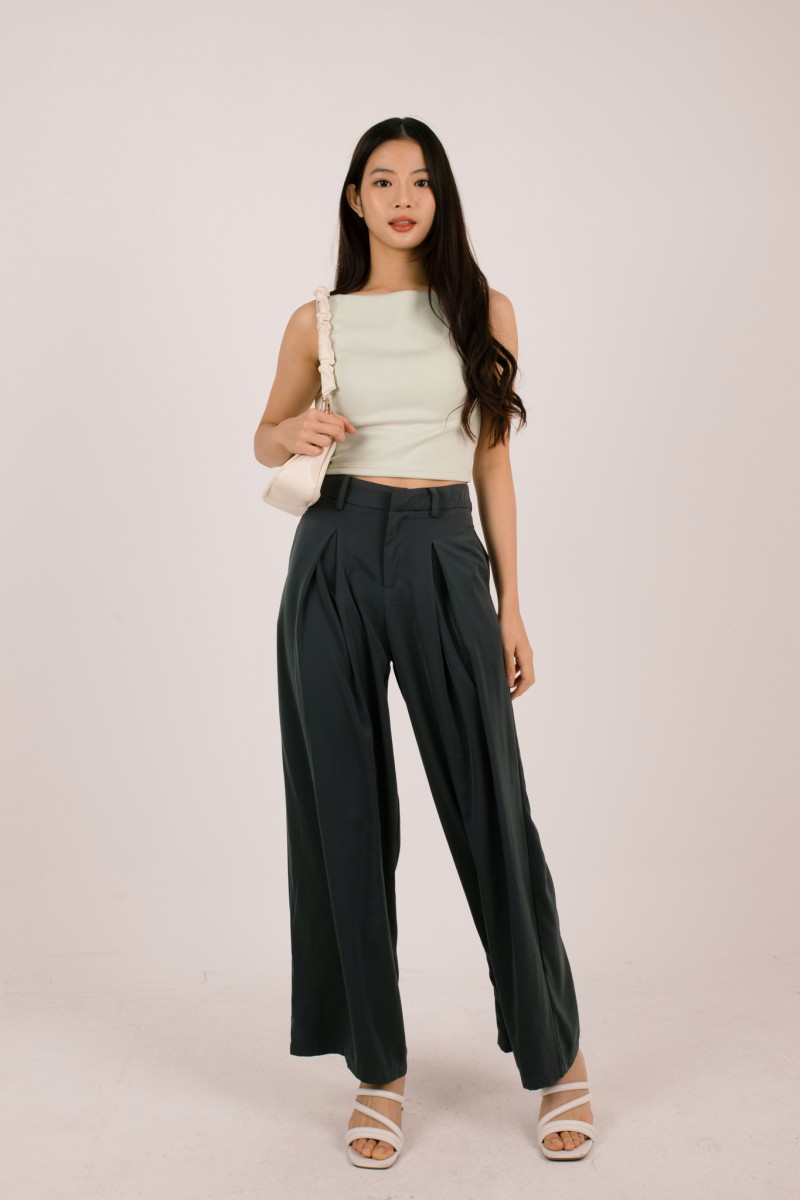 RESTOCK6: Paddle Padded Boat-Neck Top in Stone Grey