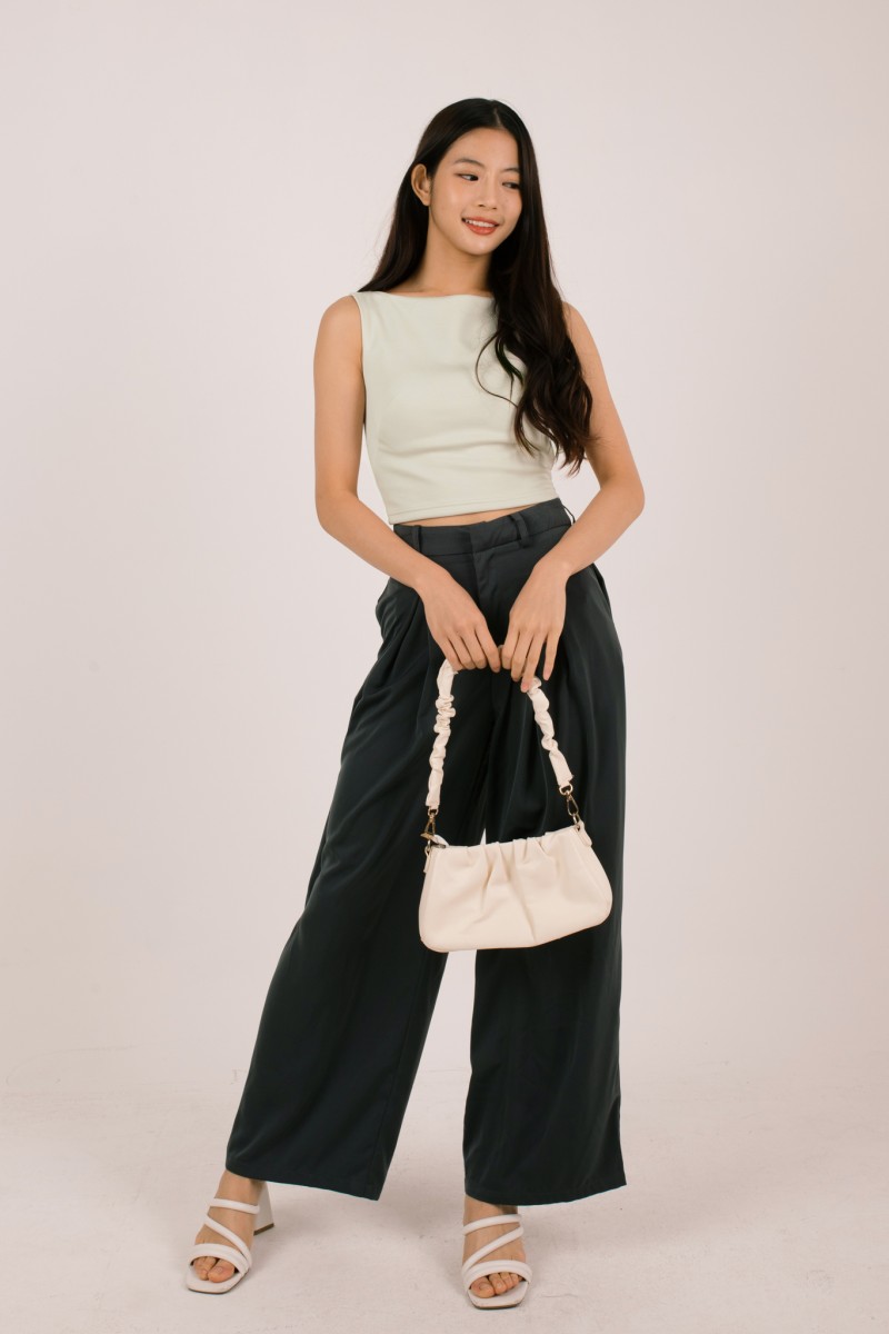 RESTOCK6: Paddle Padded Boat-Neck Top in Stone Grey