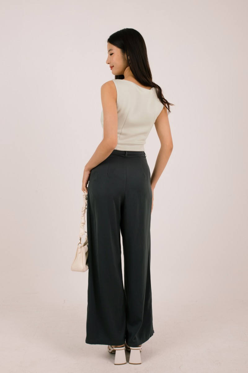 RESTOCK4: Paddle Padded Boat-Neck Top in Stone Grey