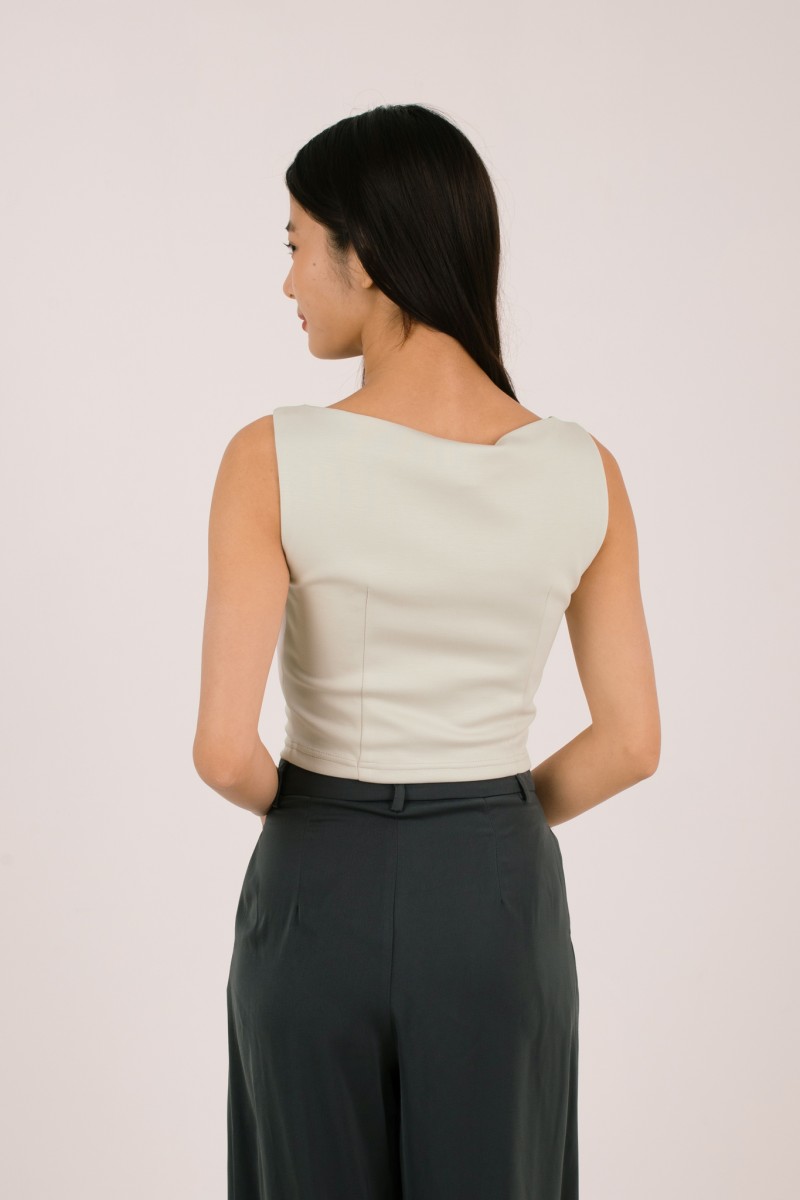 RESTOCK7: Paddle Padded Boat-Neck Top in Stone Grey