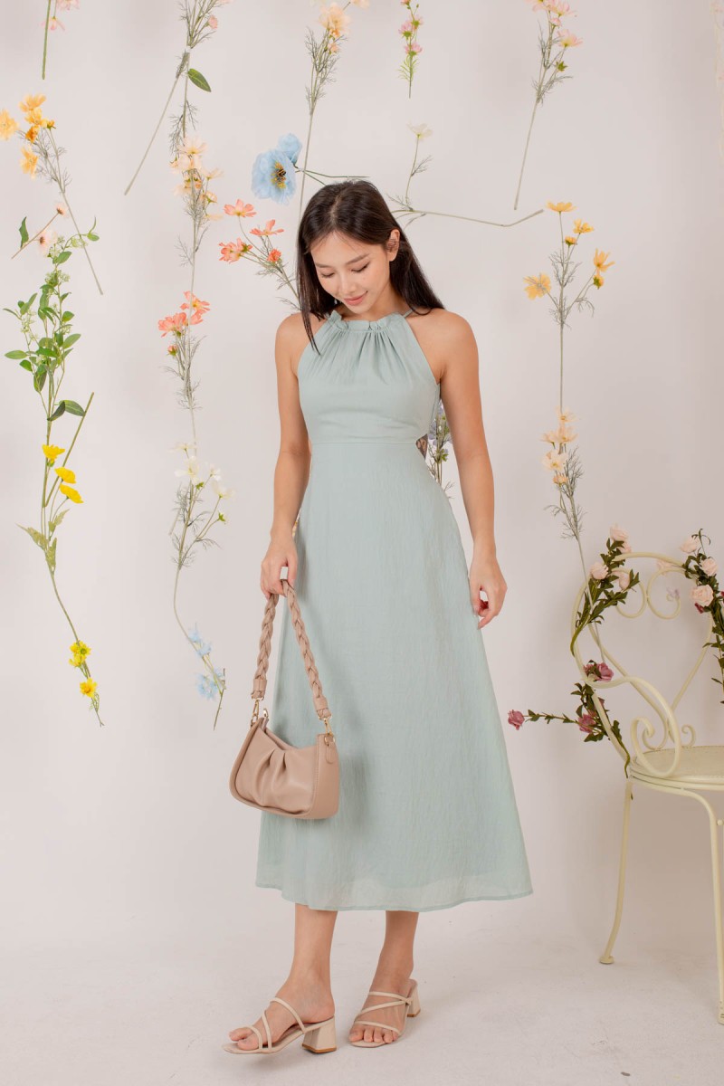 Alle Halter Side Cut Out Dress in Sage (MY)