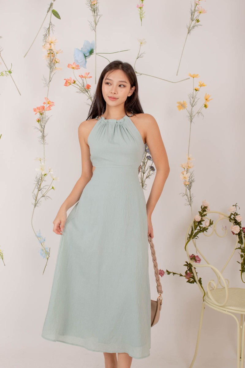 Alle Halter Side Cut Out Dress in Sage (MY)