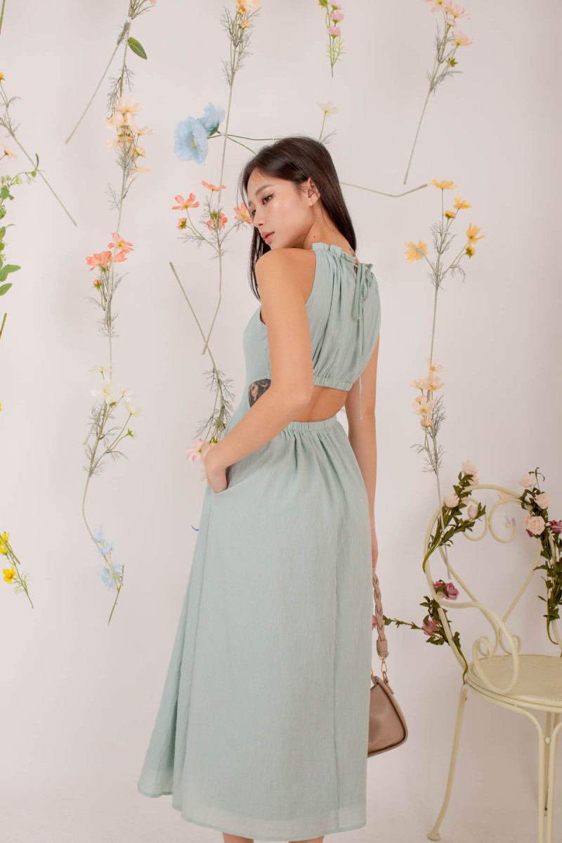 Alle Halter Side Cut Out Dress in Sage (MY)
