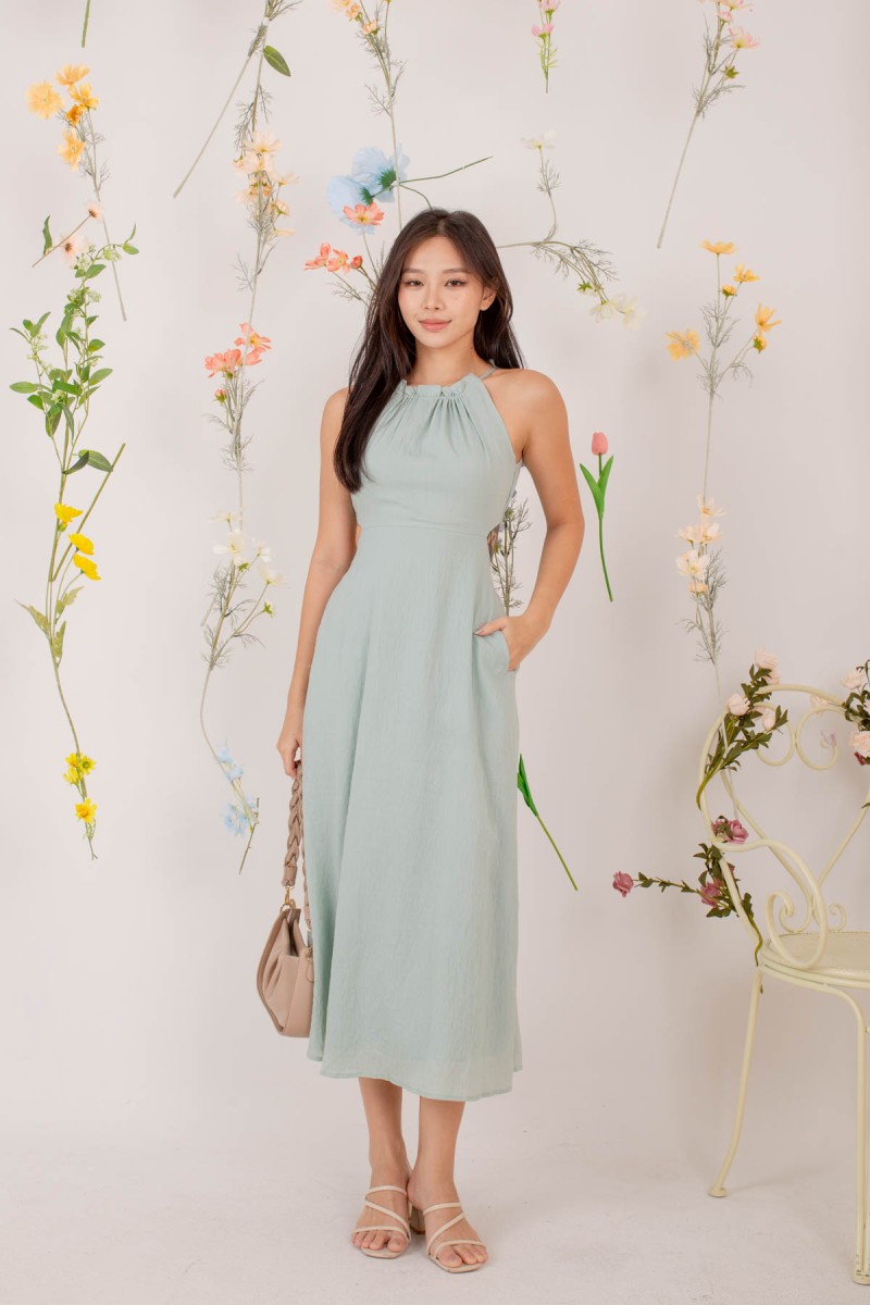 Alle Halter Side Cut Out Dress in Sage (MY)