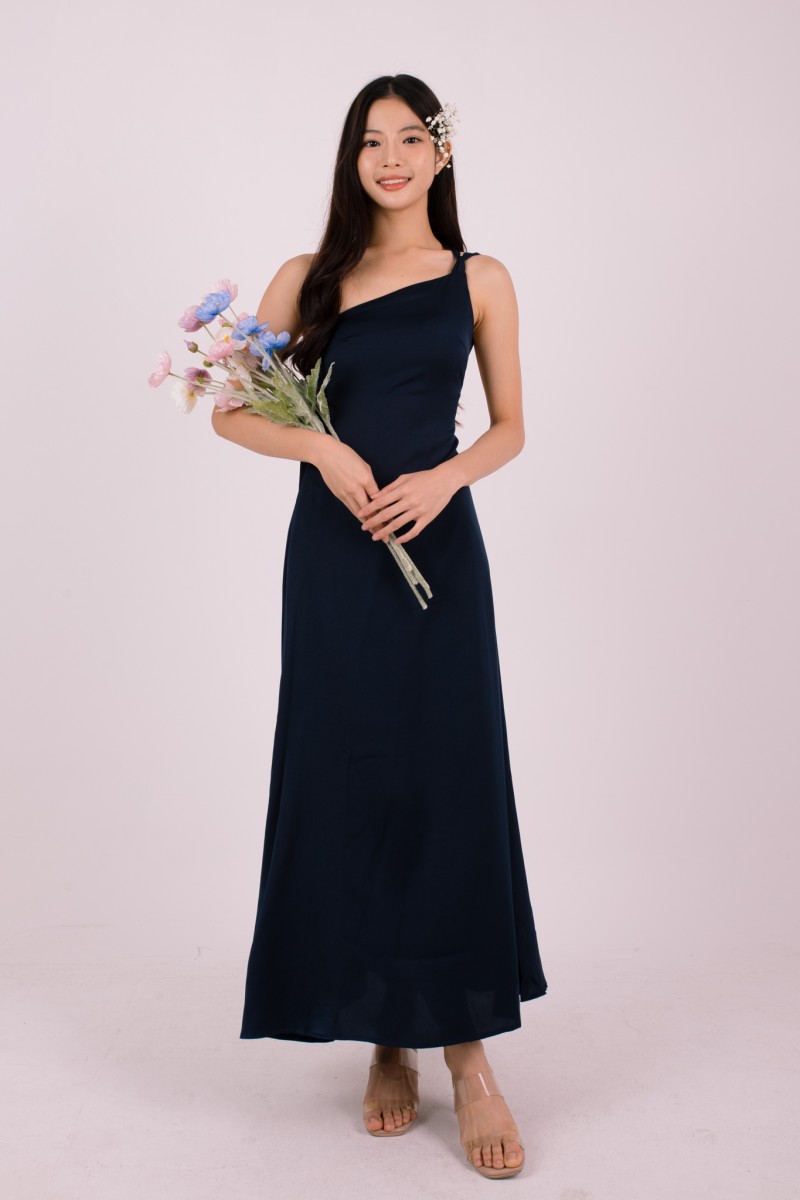 Labella Self-Tie Backless Dress in Navy