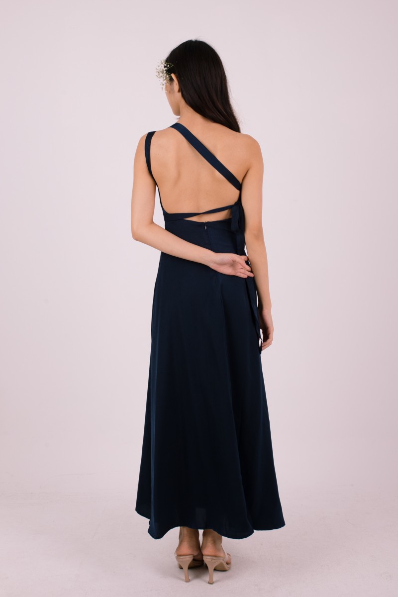 Labella Self-Tie Backless Dress in Navy