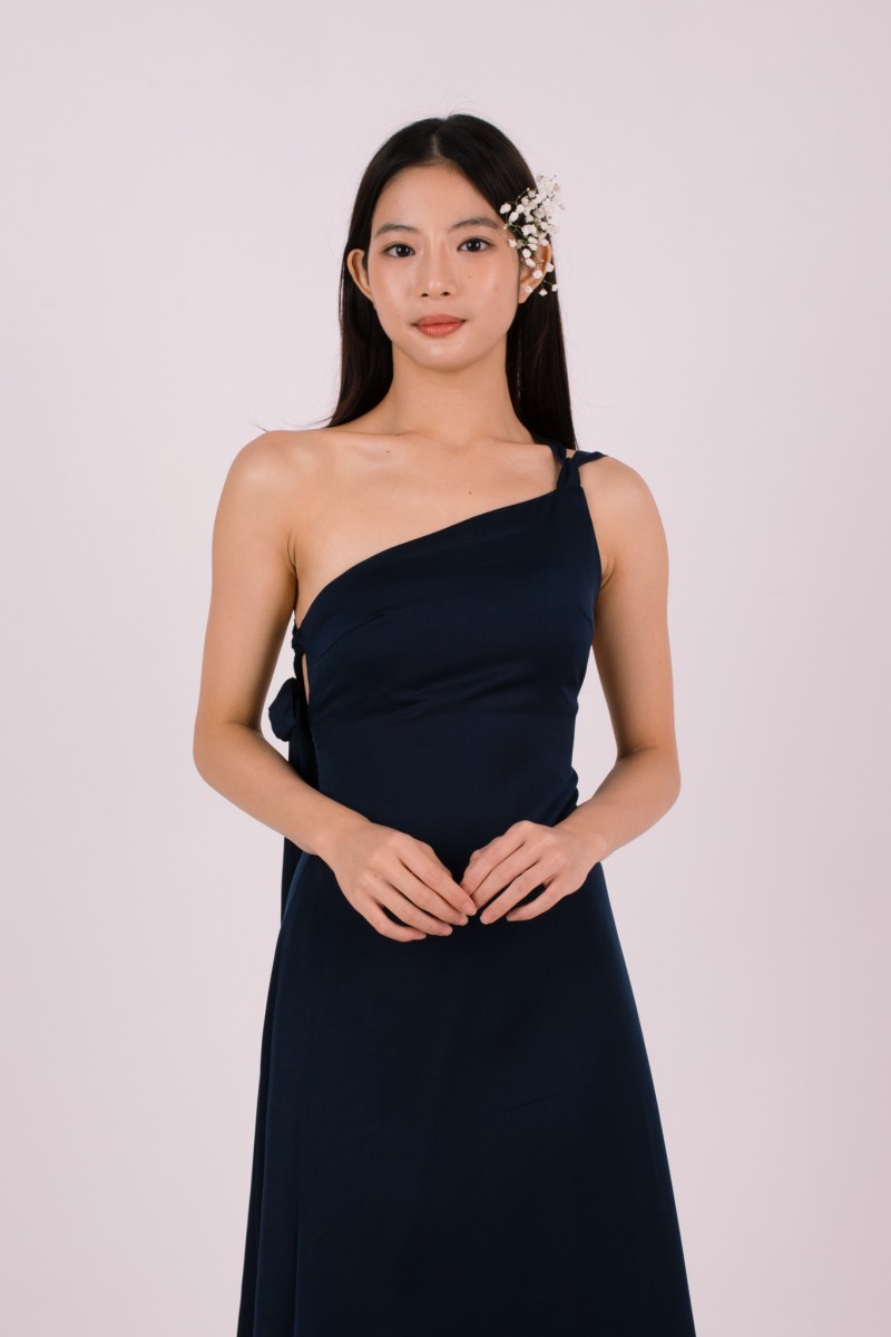 Labella Self-Tie Backless Dress in Navy