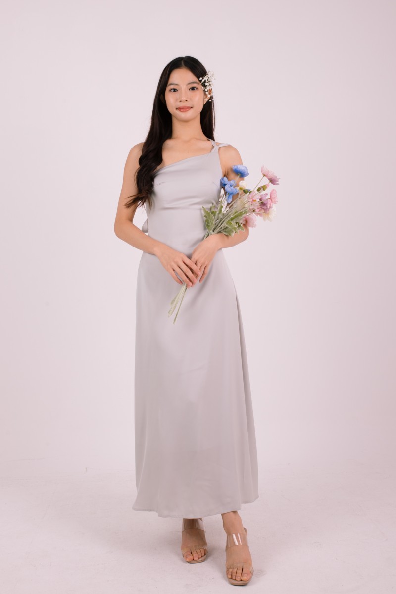 Labella Self-Tie Backless Dress in Stone Grey