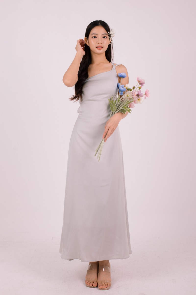 Labella Self-Tie Backless Dress in Stone Grey