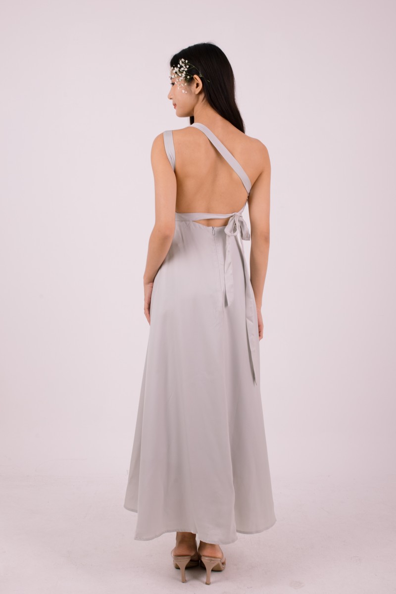 Labella Self-Tie Backless Dress in Stone Grey