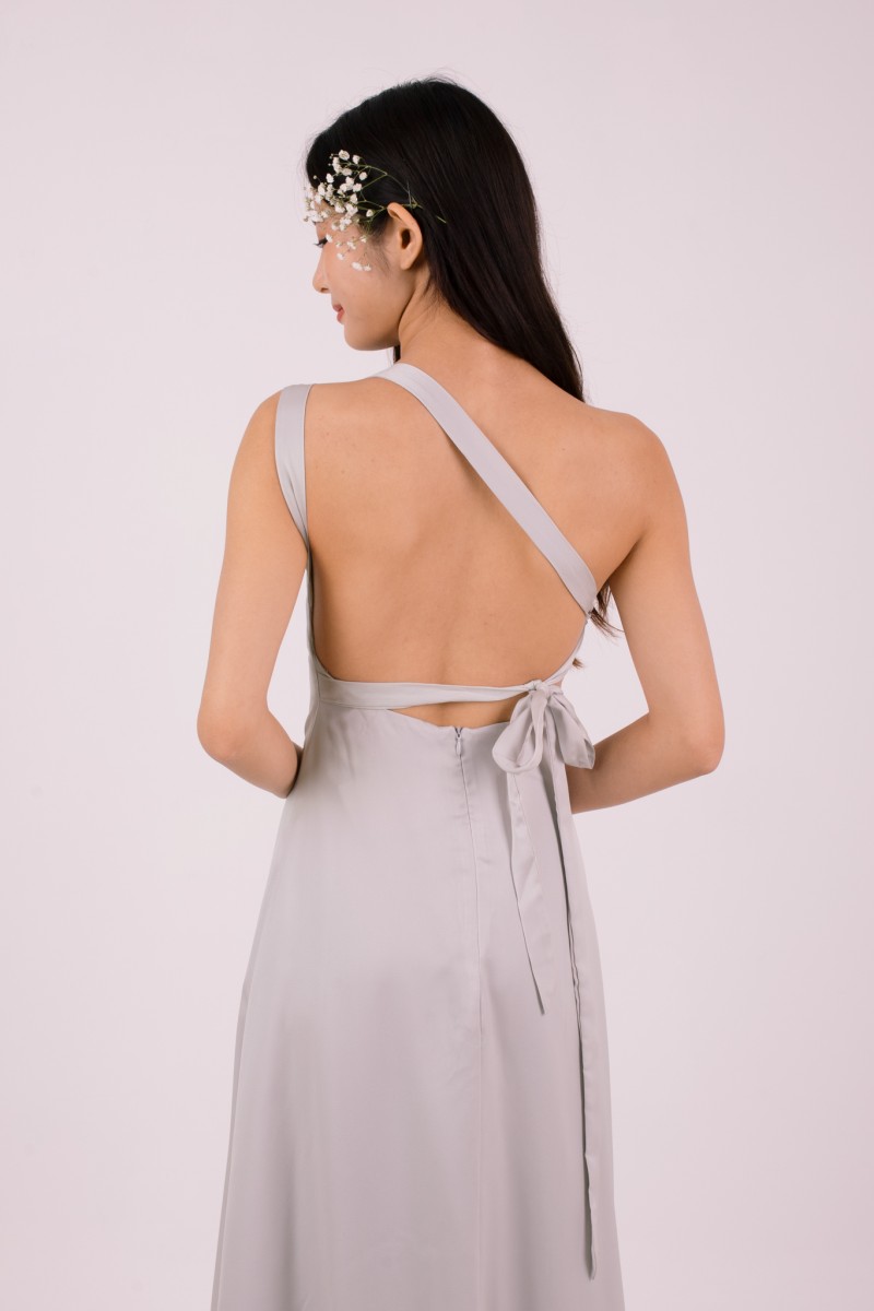 Labella Self-Tie Backless Dress in Stone Grey