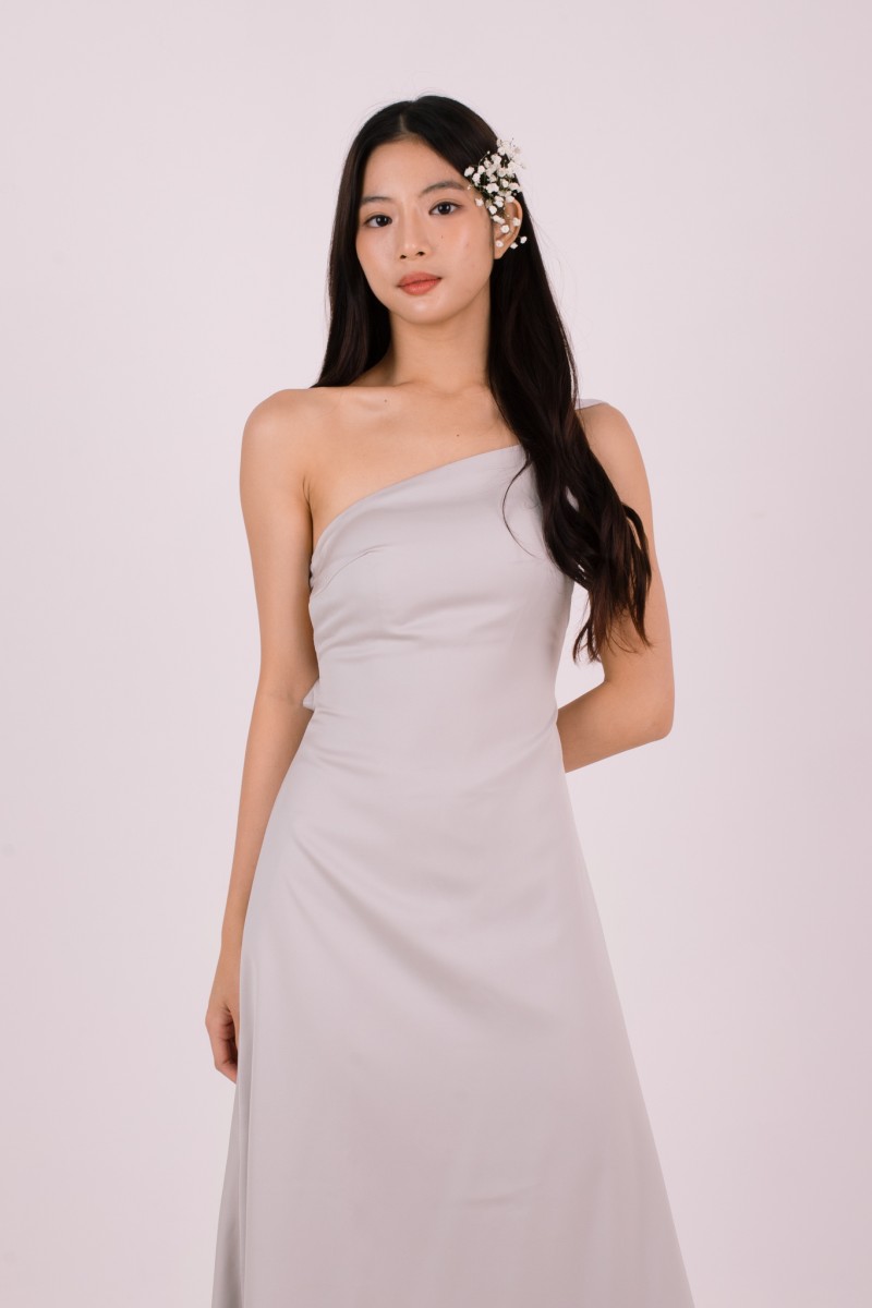 Labella Self-Tie Backless Dress in Stone Grey