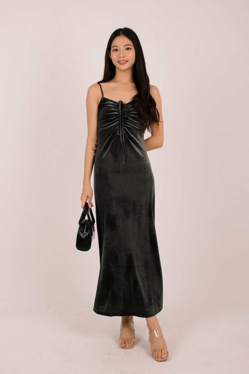 Aureza Ruched Suede Dress in Teal