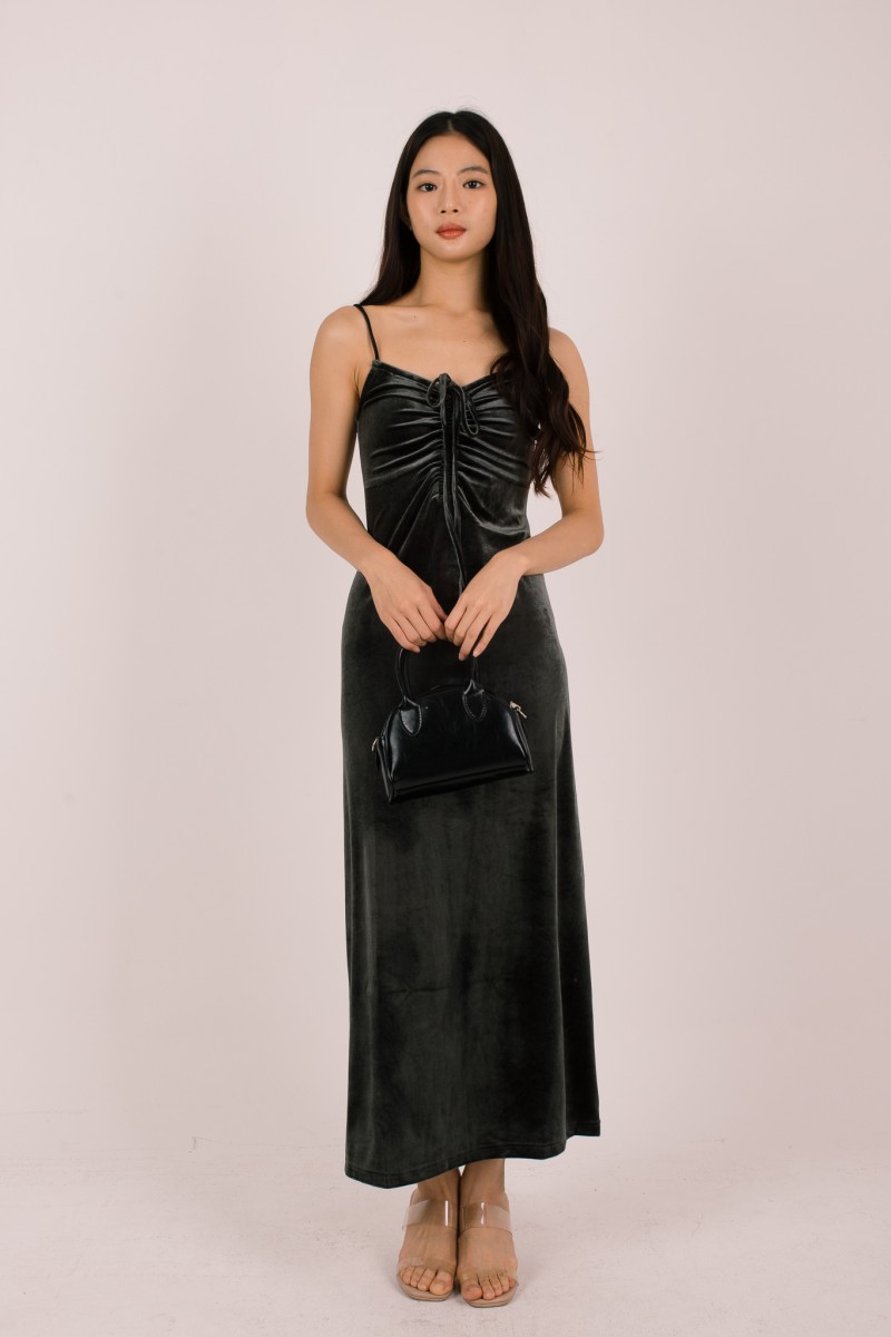 Aureza Ruched Suede Dress in Teal
