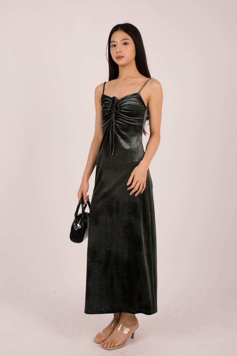 Aureza Ruched Suede Dress in Teal