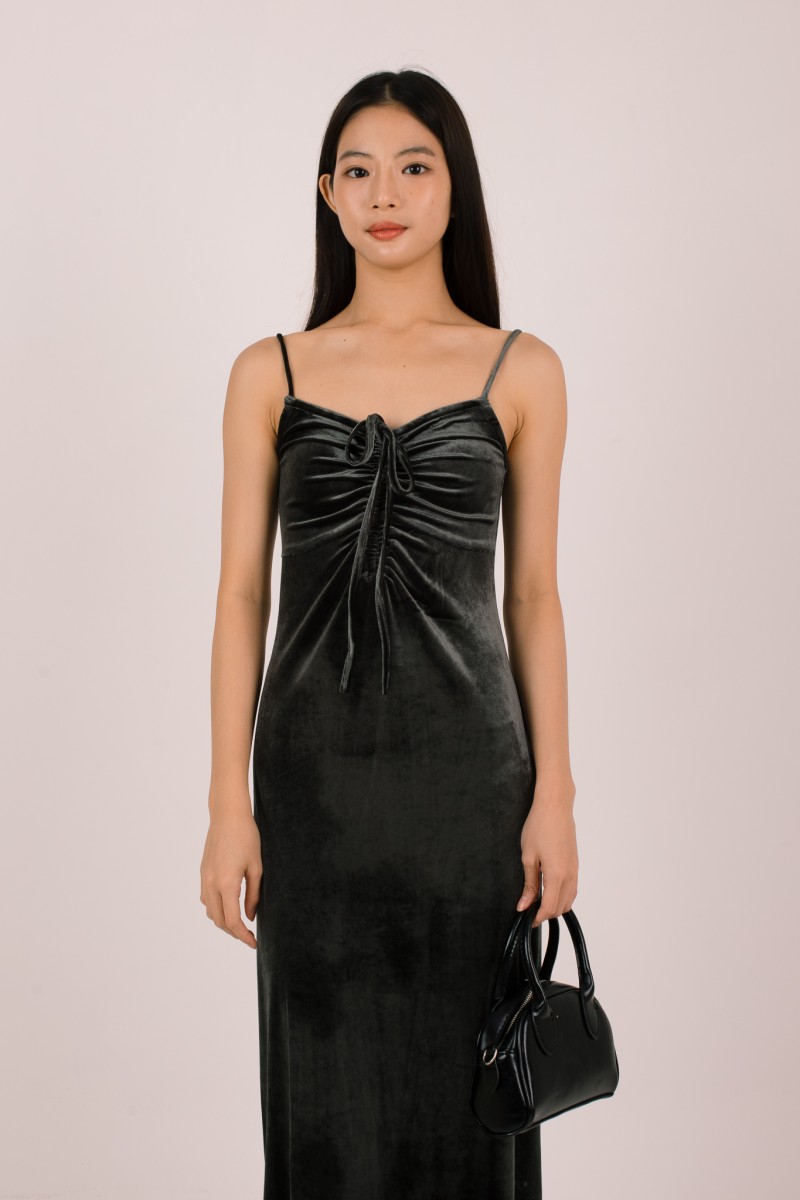 Aureza Ruched Suede Dress in Teal