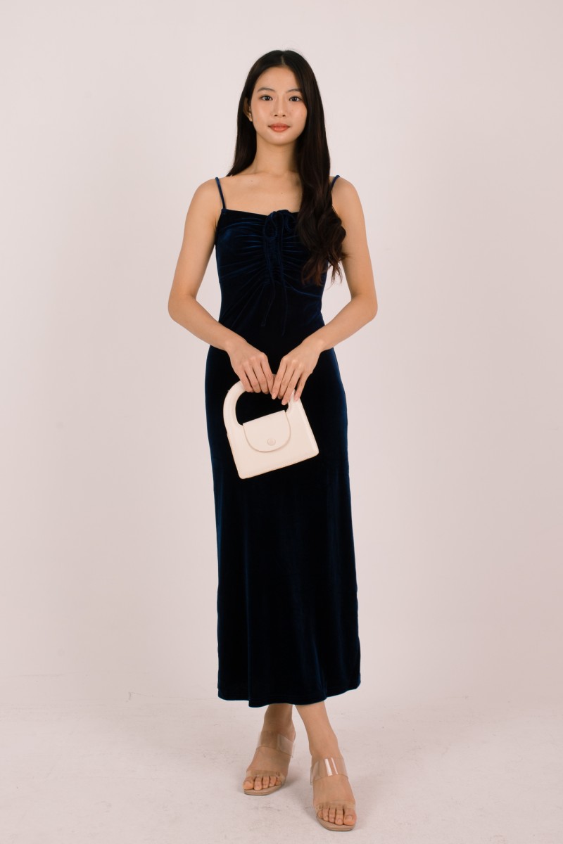 Aureza Ruched Suede Dress in Midnight
