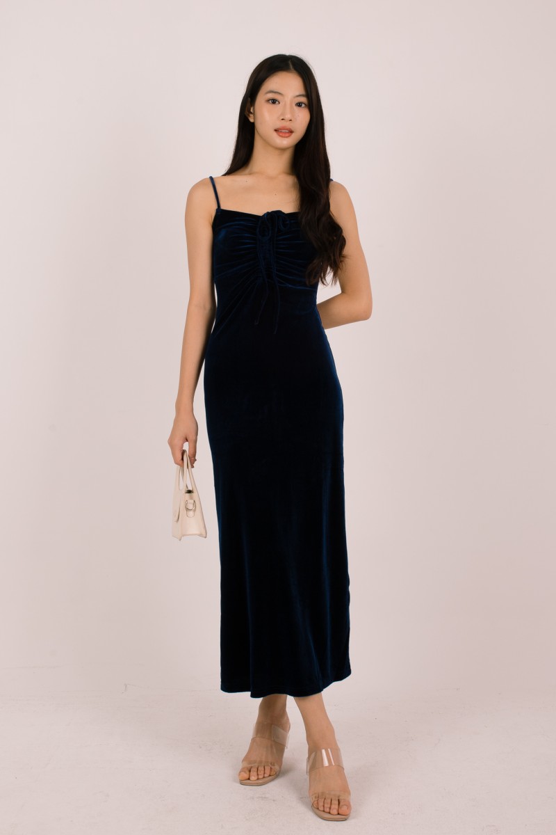 Aureza Ruched Suede Dress in Midnight