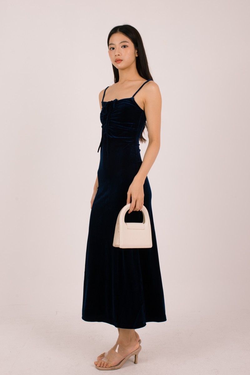 Aureza Ruched Suede Dress in Midnight
