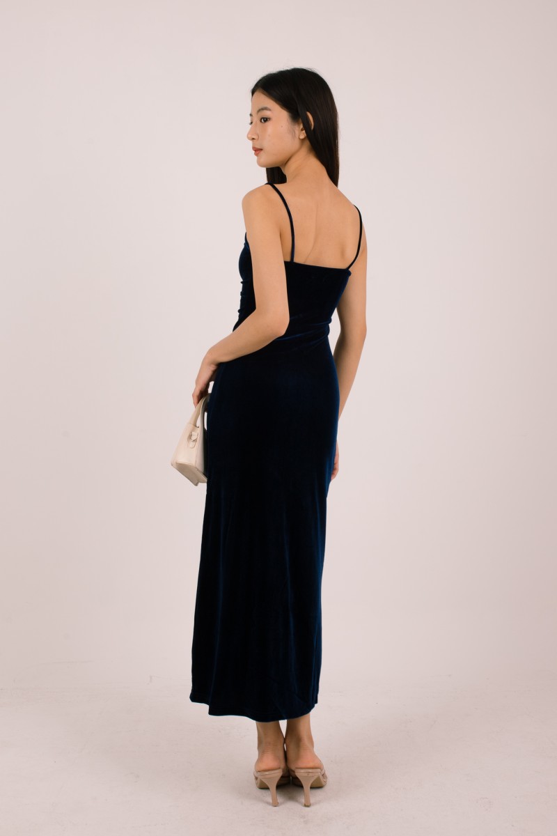 Aureza Ruched Suede Dress in Midnight