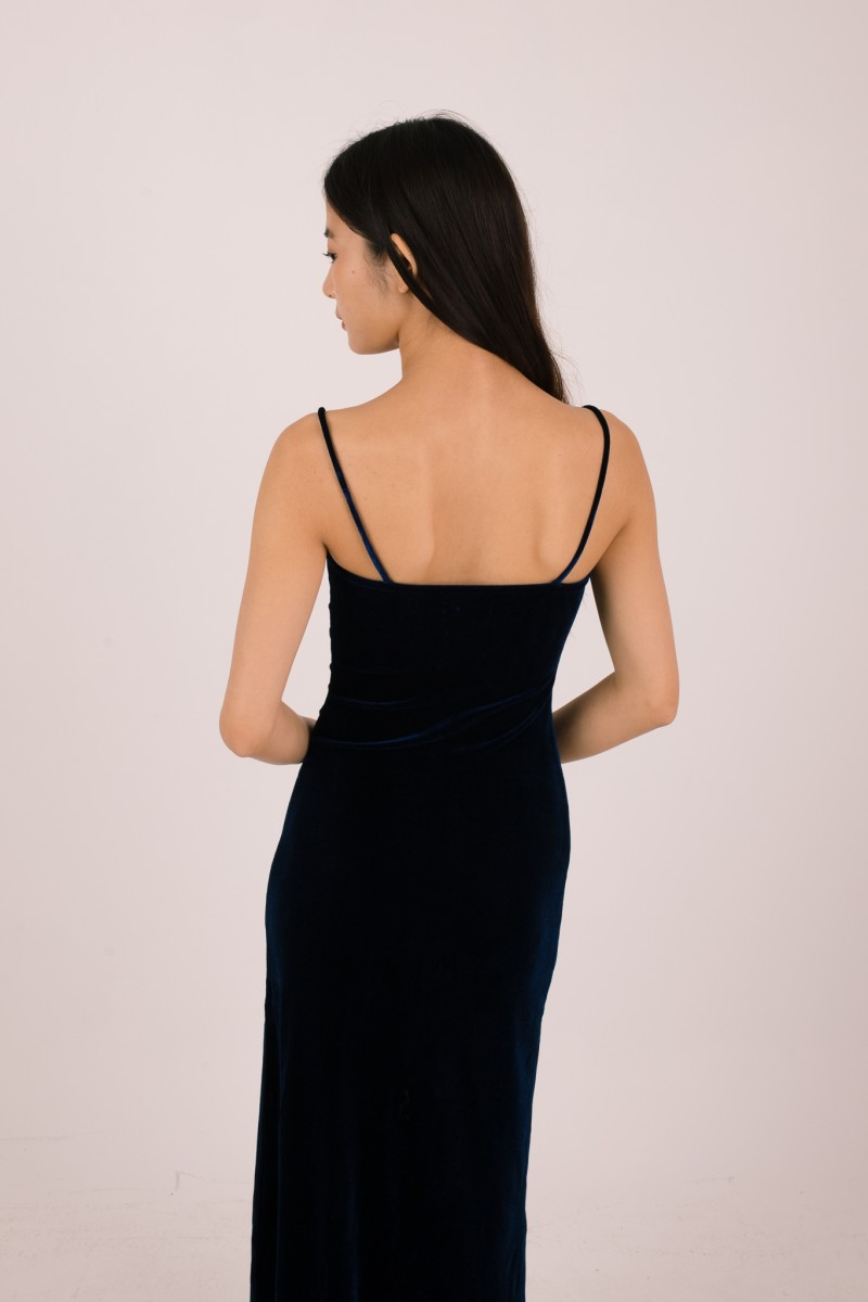 Aureza Ruched Suede Dress in Midnight