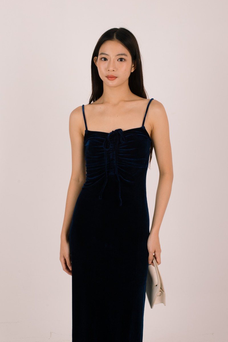 Aureza Ruched Suede Dress in Midnight