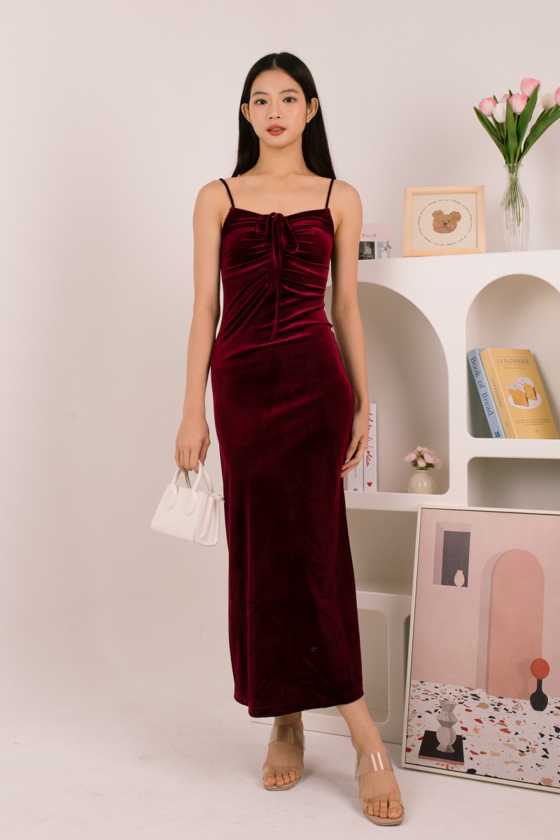 Aureza Ruched Suede Dress in Wine