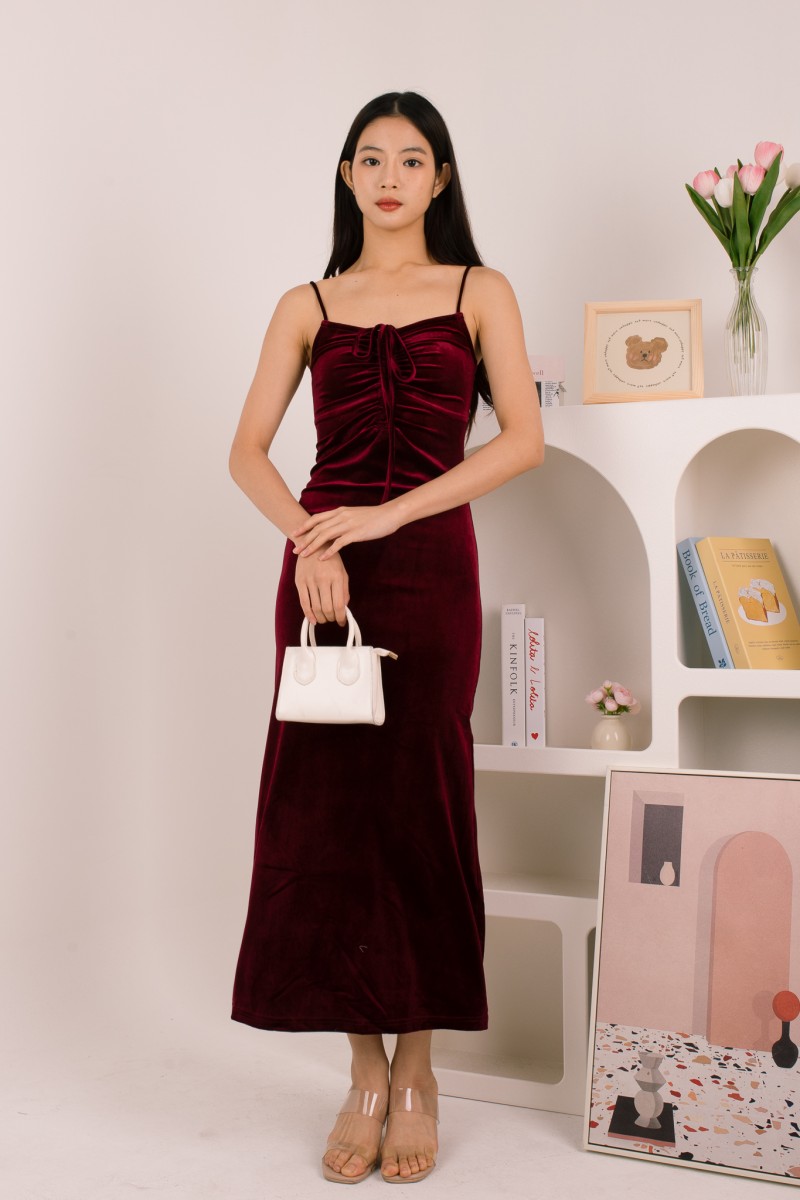 Aureza Ruched Suede Dress in Wine