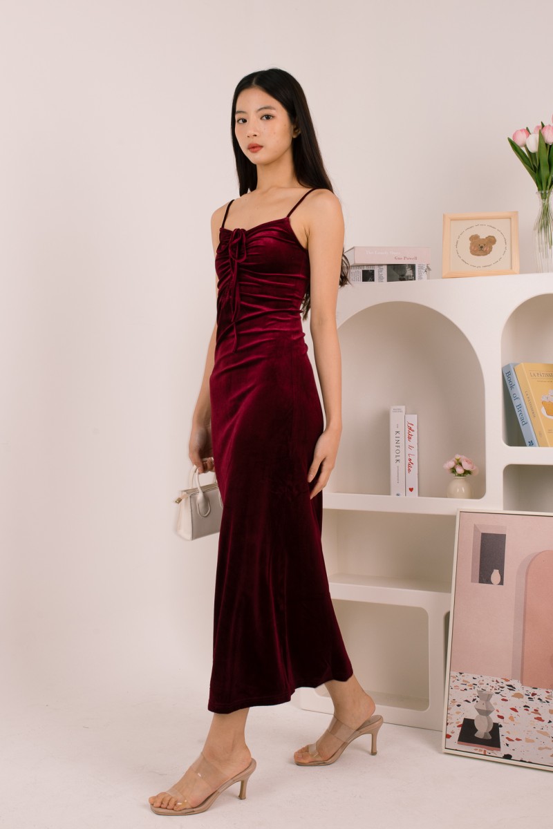 Aureza Ruched Suede Dress in Wine