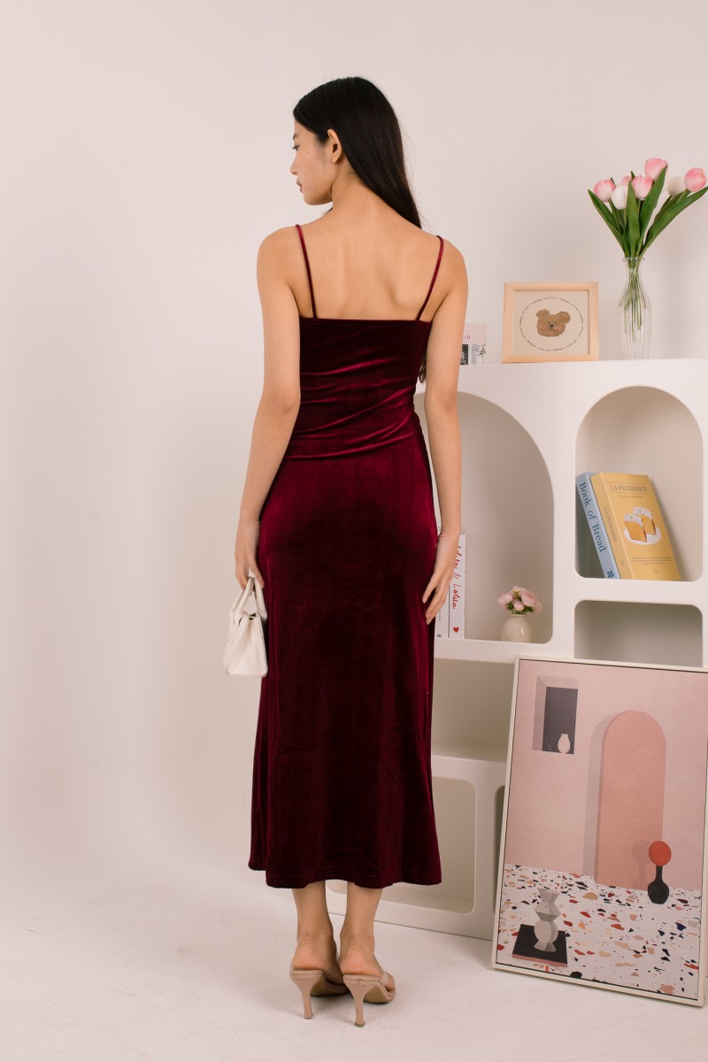 Aureza Ruched Suede Dress in Wine